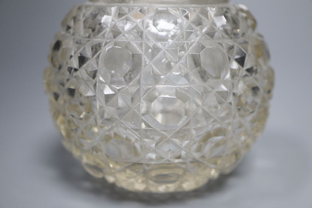 An Edwardian silver topped spherical hobnail cut glass scent bottle, Birmingham, 1907, height 12.5cm.